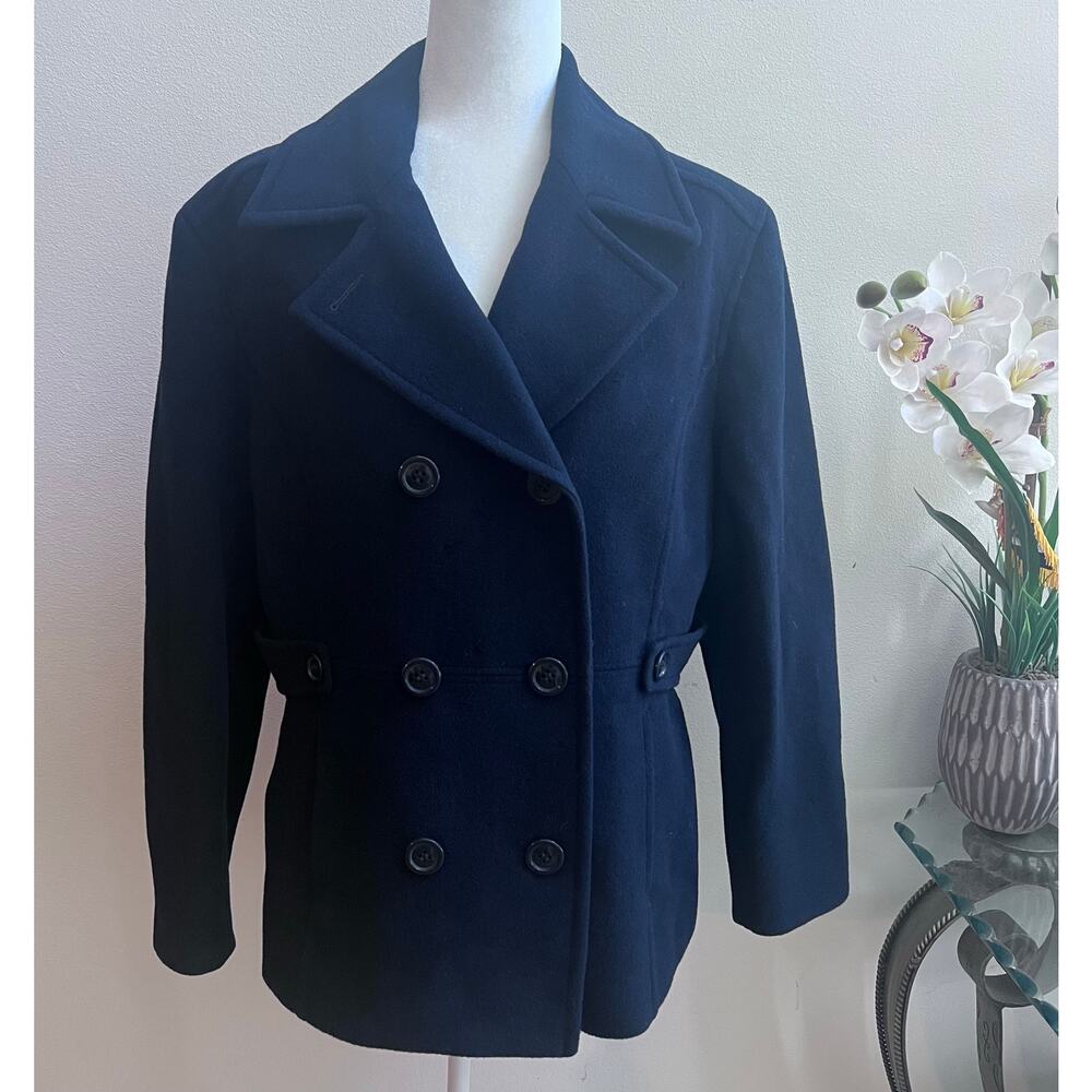 Navy Blue Double Breasted Wool Pea Coat‎ Jacket St. John's Bay Women's Size L